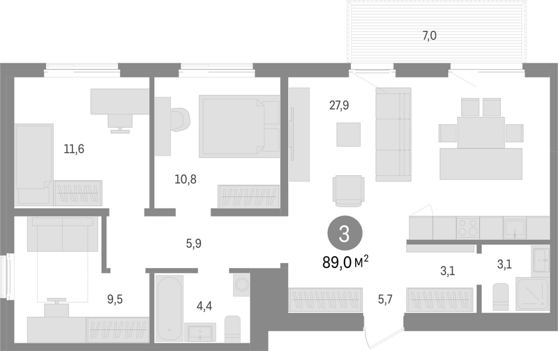 Планировка 4е-к.кв 82.00 м² в ЖК «Пшеница»
