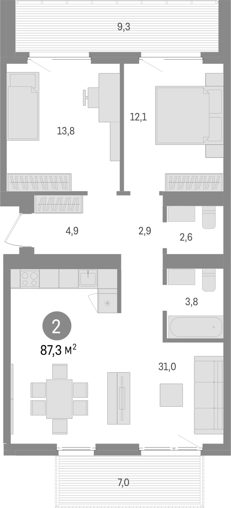 Планировка 3е-к.кв 71.00 м² в ЖК «Пшеница»