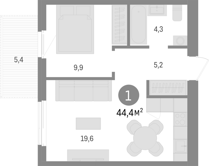 Планировка 2е-к.кв 39.00 м² в ЖК «Пшеница»