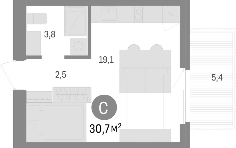Планировка студии 25.30 м² в ЖК «Пшеница»