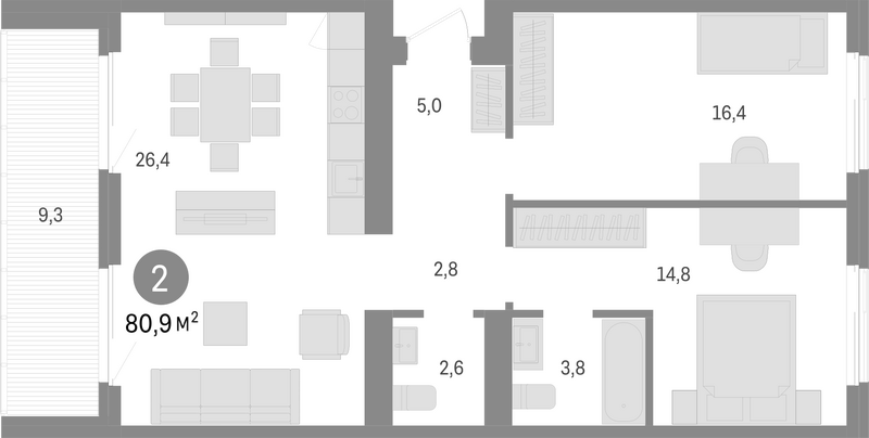 Планировка 3е-к.кв 71.60 м² в ЖК «Пшеница»