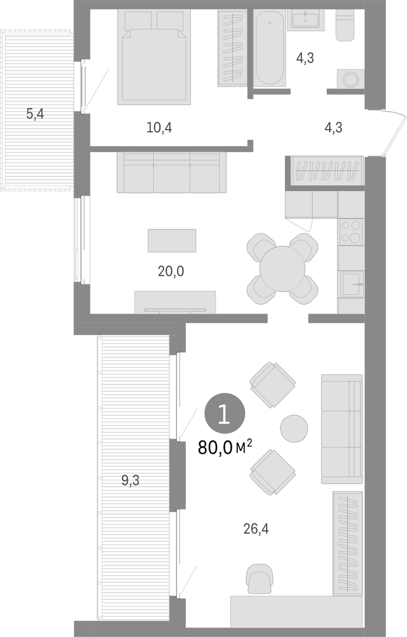 Планировка 2е-к.кв 65.30 м² в ЖК «Пшеница»
