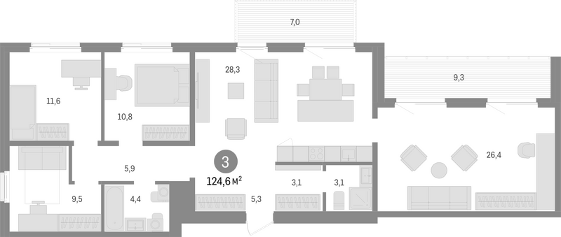 Планировка 4е-к.кв 108.30 м² в ЖК «Пшеница»