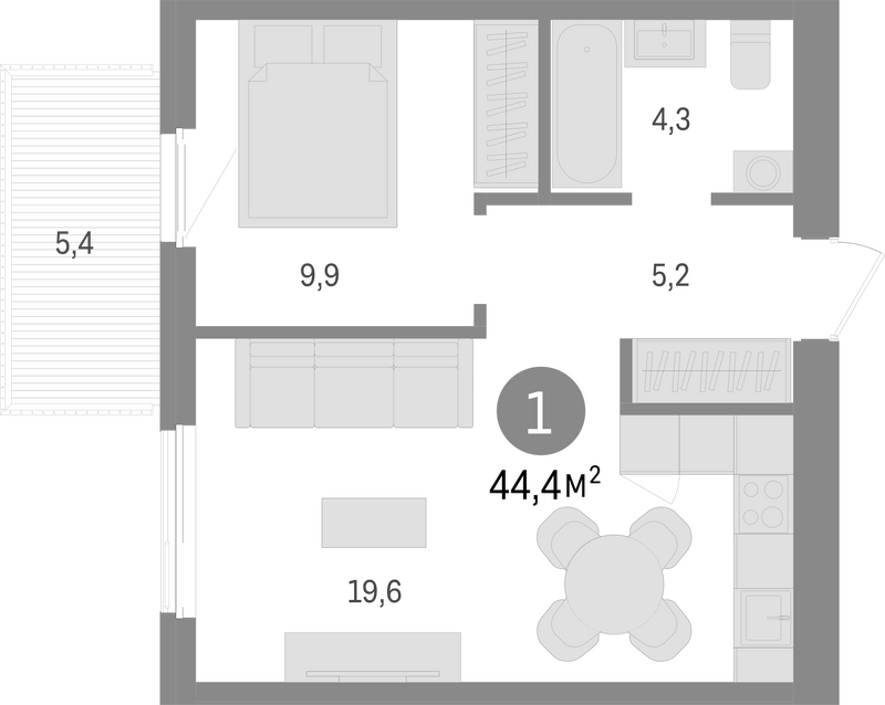 Планировка 2е-к. квартира 39.00 м² в ЖК «Пшеница»