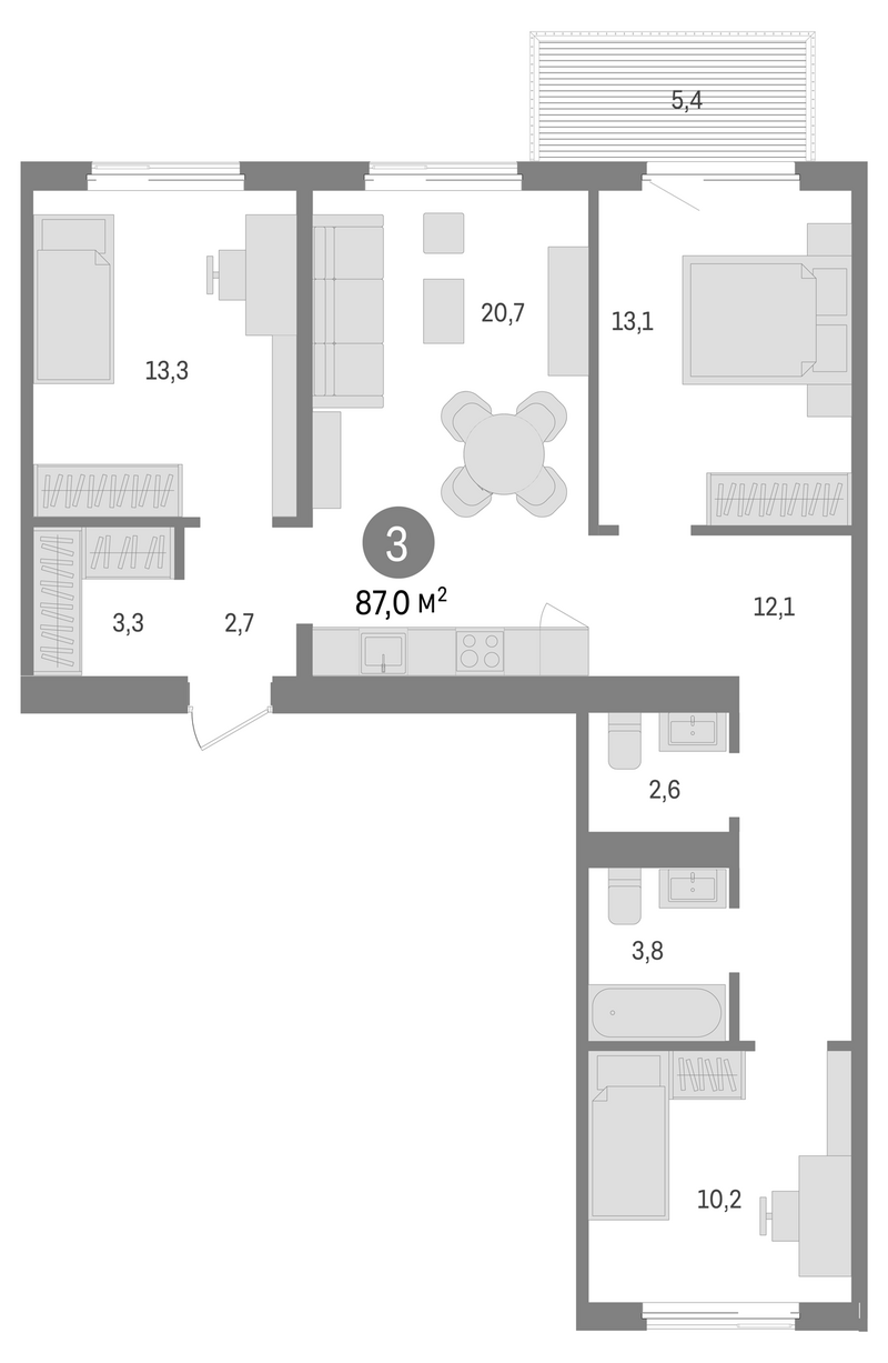 Планировка 4е-к.кв 81.60 м² в ЖК «Пшеница»