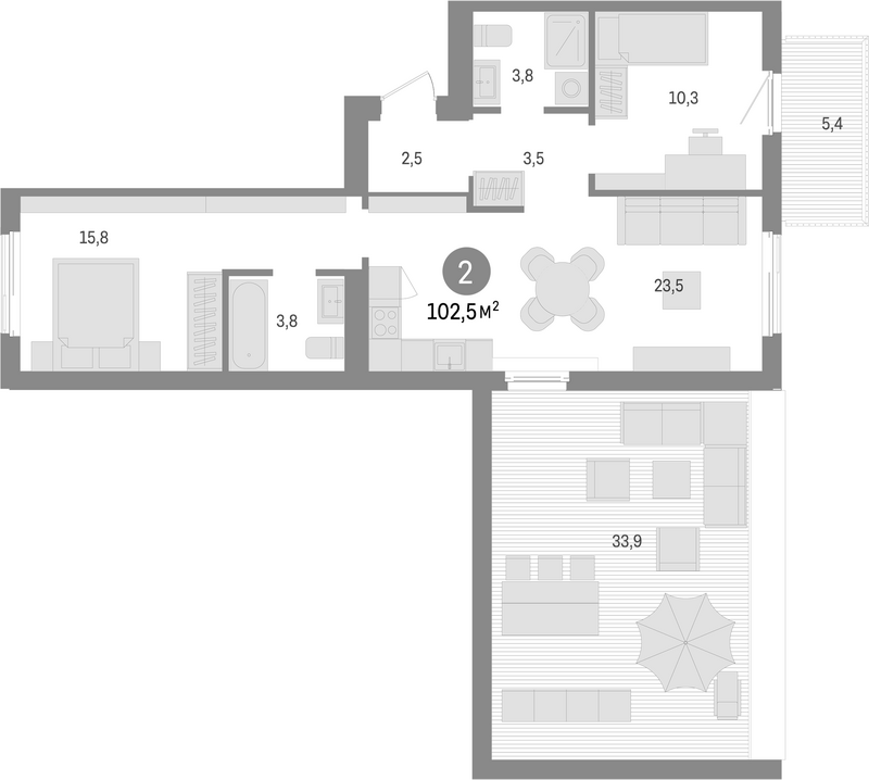 Планировка 3е-к.кв 63.20 м² в ЖК «Пшеница»