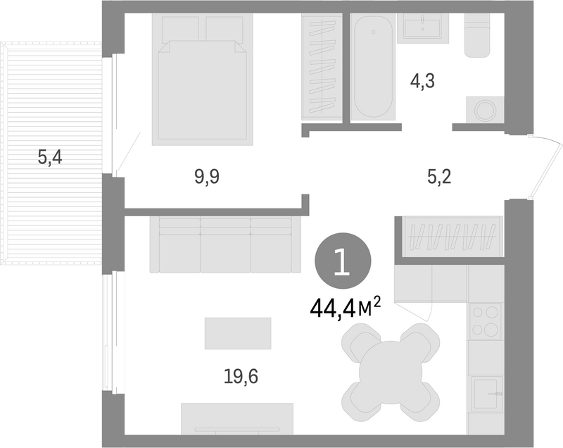 Планировка 2е-к.кв 39.00 м² в ЖК «Пшеница»