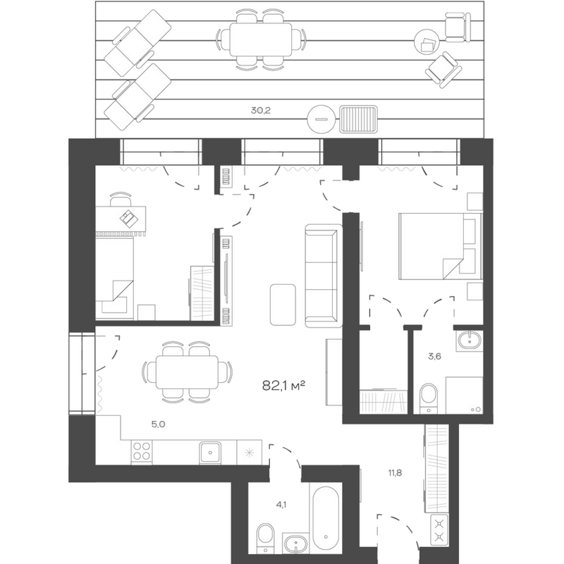 Планировка своб. план. 82.14 м² в ЖК «Freedom Village»