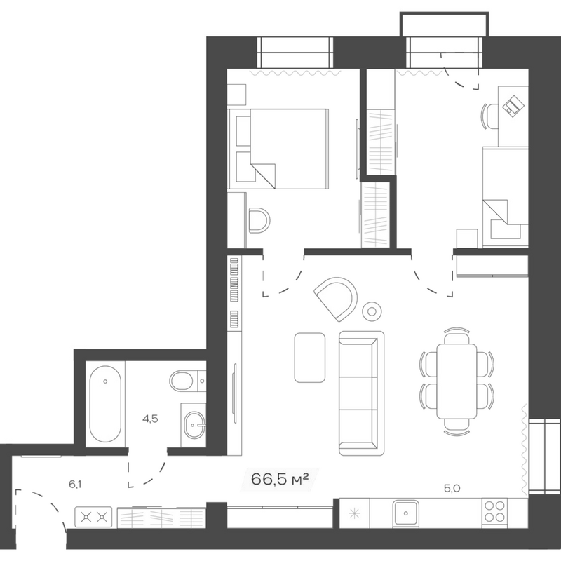 Планировка своб. план. 66.23 м² в ЖК «Freedom Village»