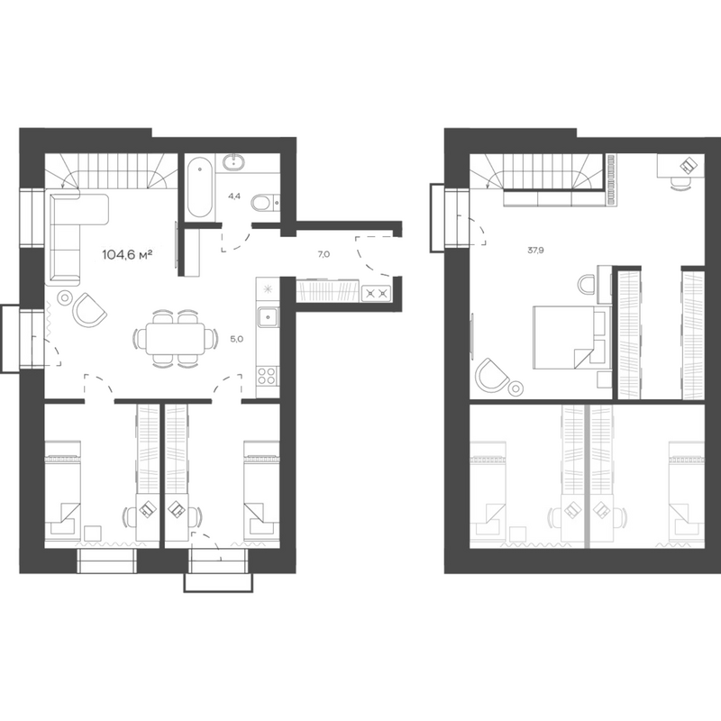 Планировка своб. план. 104.62 м² в ЖК «Freedom Village»