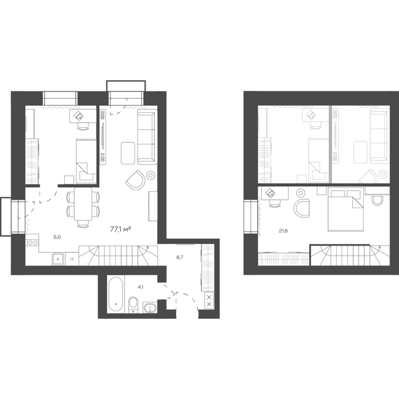 Планировка своб. план. 77.10 м² в ЖК «Freedom Village»