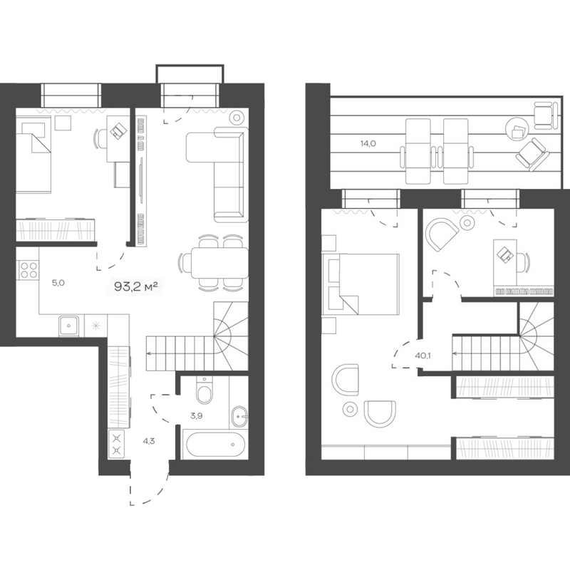 Планировка своб. план. 93.20 м² в ЖК «Freedom Village»