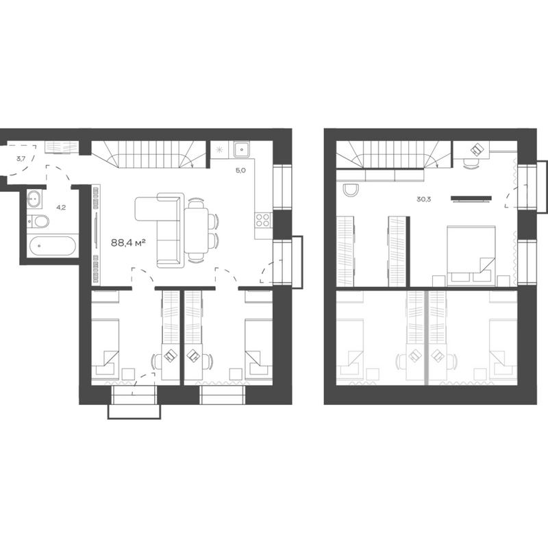 Планировка своб. план. 88.38 м² в ЖК «Freedom Village»