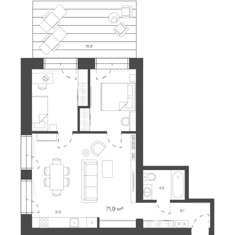 Планировка своб. план. 71.87 м² в ЖК «Freedom Village»