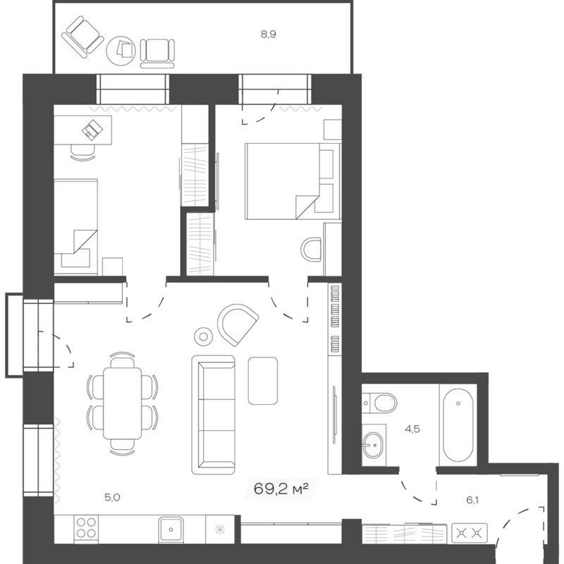 Планировка своб. план. 69.22 м² в ЖК «Freedom Village»
