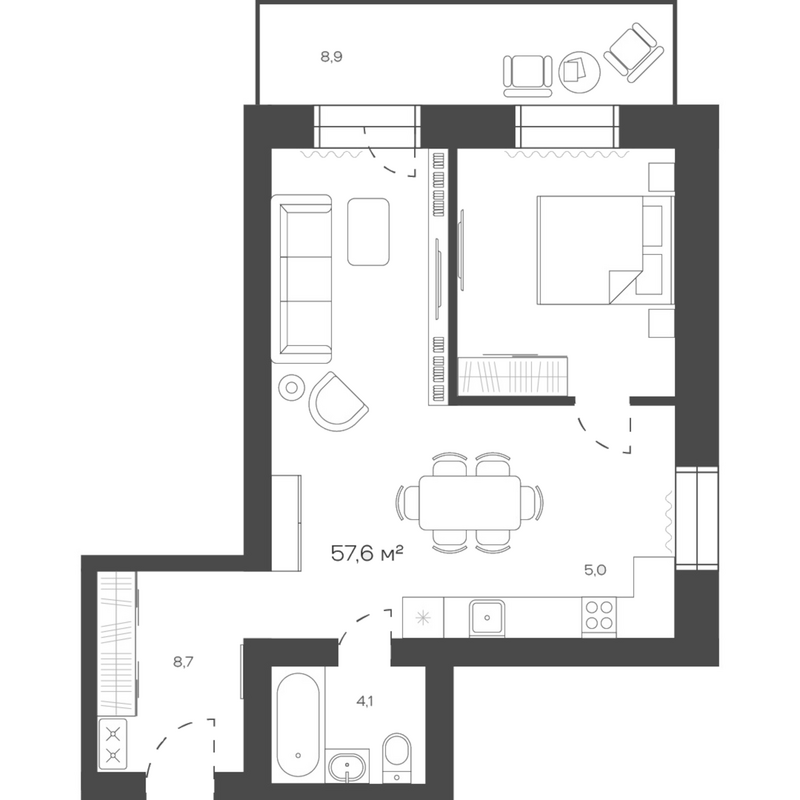 Планировка своб. план. 57.56 м² в ЖК «Freedom Village»