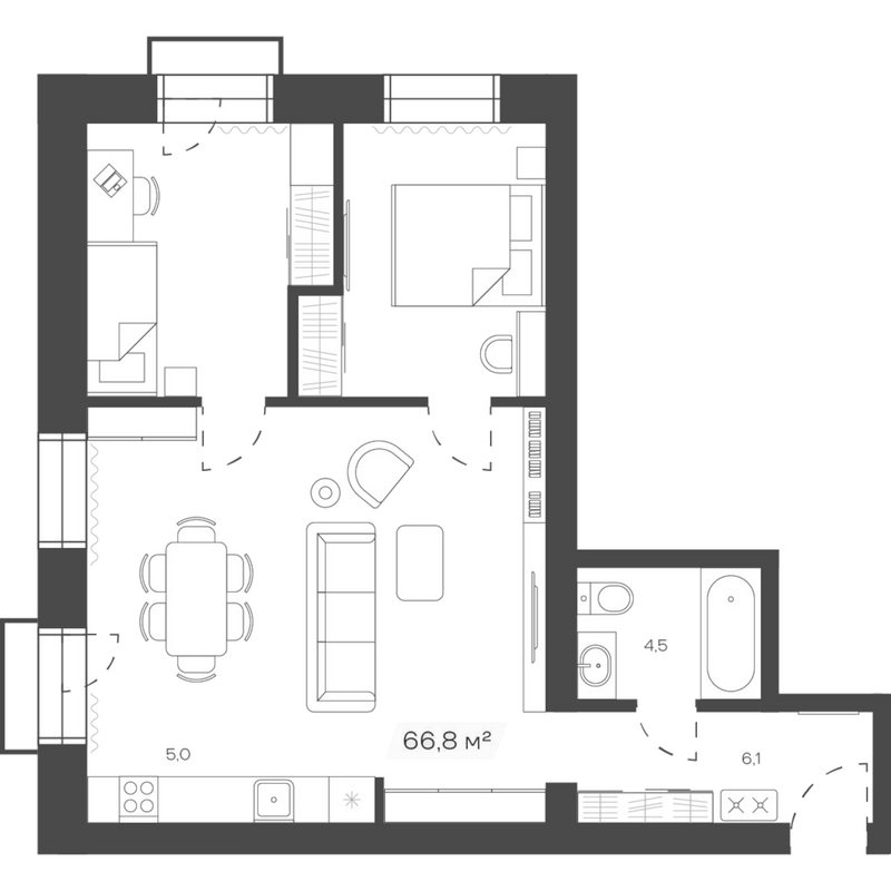 Планировка своб. план. 66.84 м² в ЖК «Freedom Village»