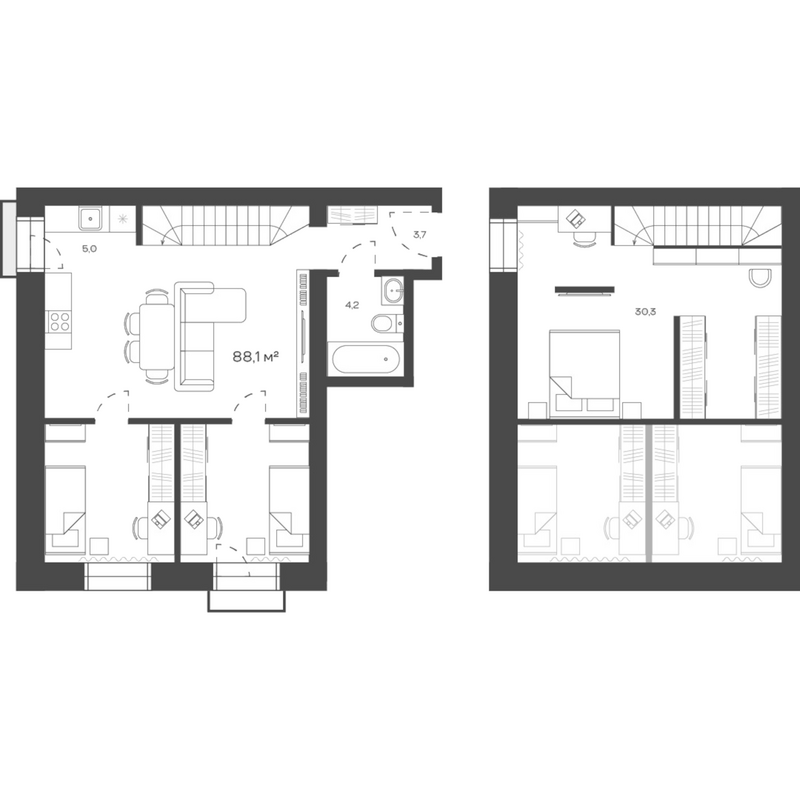 Планировка своб. план. 88.11 м² в ЖК «Freedom Village»