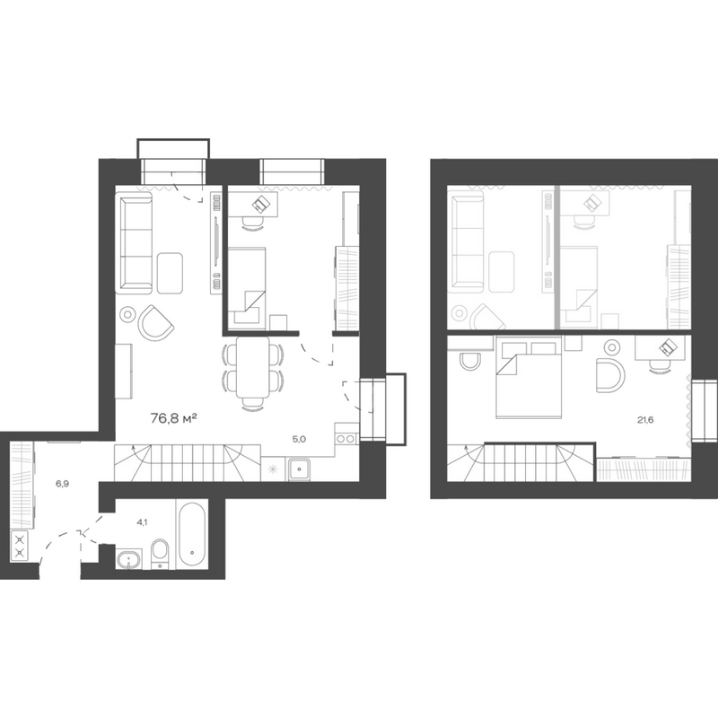 Планировка своб. план. 76.80 м² в ЖК «Freedom Village»