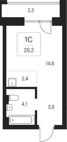 Планировка студия 24.90 м² в ЖК «Расцветай на Кропоткина»
