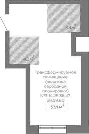 Планировка своб. план. 33.10 м² в ЖК «Уютный квартал. Кемерово»
