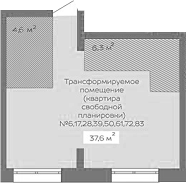 Планировка своб. план. 37.60 м² в ЖК «Уютный квартал. Кемерово»
