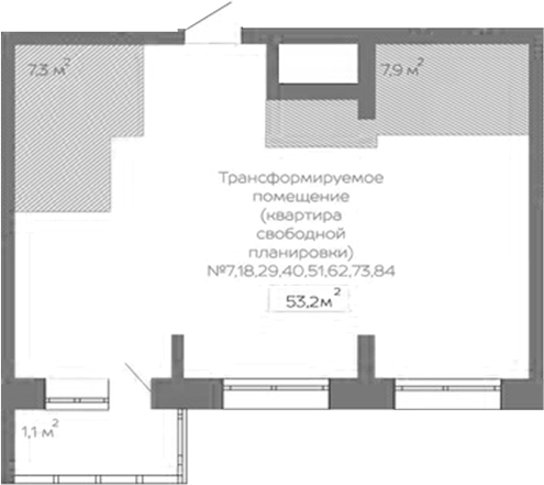 Планировка свободная планировка 54.30 м² в ЖК «Уютный квартал. Кемерово»