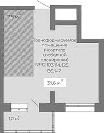 Планировка свободная планировка 32.80 м² в ЖК «Уютный квартал. Кемерово»