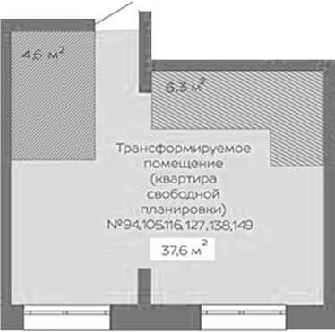 Планировка свободная планировка 37.60 м² в ЖК «Уютный квартал. Кемерово»