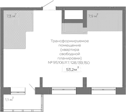 Планировка свободная планировка 54.30 м² в ЖК «Уютный квартал. Кемерово»