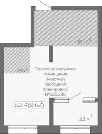 Планировка свободная планировка 37.60 м² в ЖК «Уютный квартал. Кемерово»