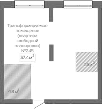 Планировка свободная планировка 37.40 м² в ЖК «Уютный квартал. Кемерово»