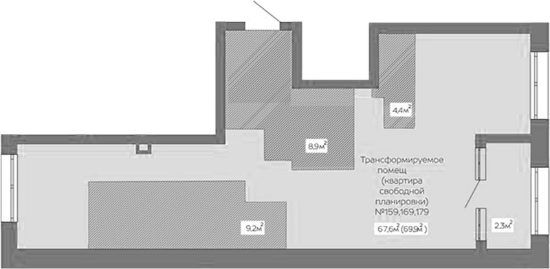 Планировка своб. план. 69.90 м² в ЖК «Уютный квартал. Кемерово»