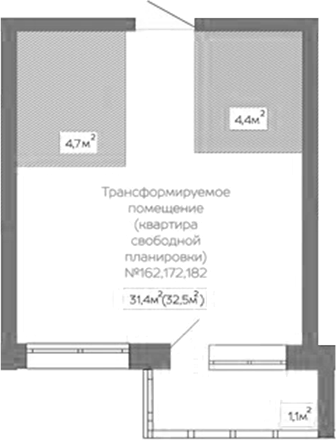 Планировка свободная планировка 32.50 м² в ЖК «Уютный квартал. Кемерово»