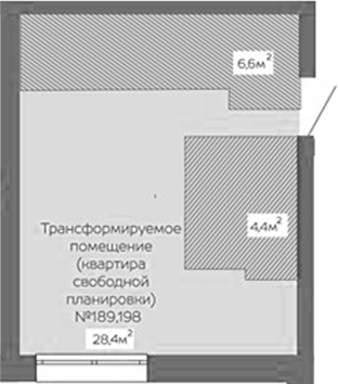 Планировка свободная планировка 28.40 м² в ЖК «Уютный квартал. Кемерово»