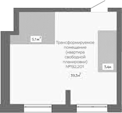 Планировка свободная планировка 39.30 м² в ЖК «Уютный квартал. Кемерово»