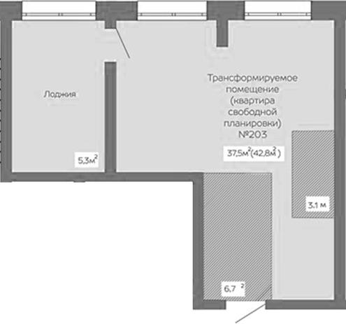 Планировка свободная планировка 48.50 м² в ЖК «Уютный квартал. Кемерово»