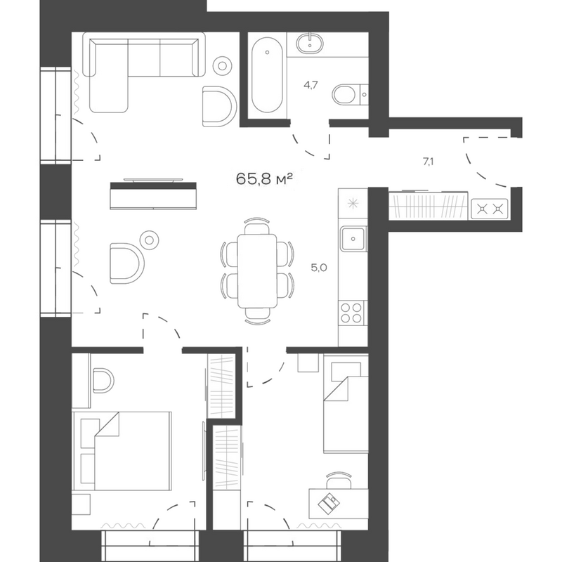 Планировка своб. план. 65.83 м² в ЖК «Freedom Village»