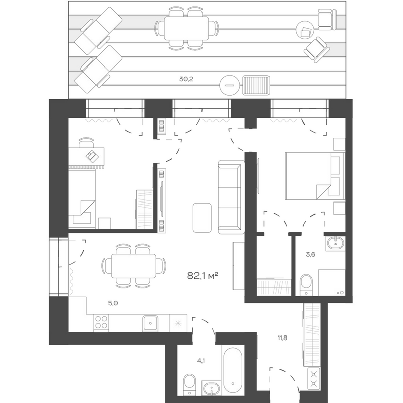 Планировка своб. план. 82.14 м² в ЖК «Freedom Village»