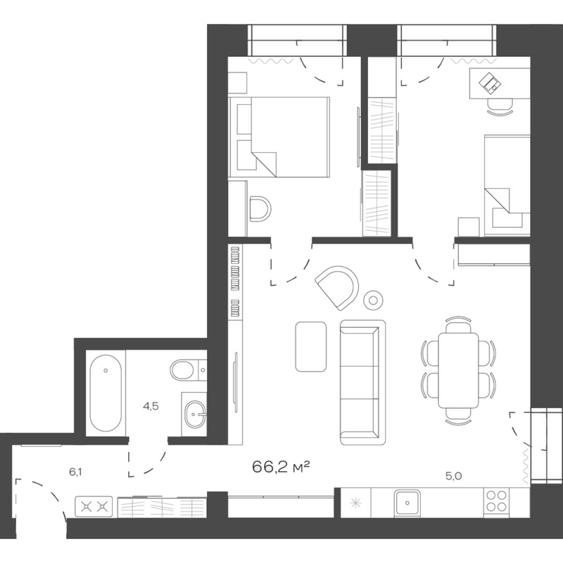 Планировка своб. план. 66.23 м² в ЖК «Freedom Village»