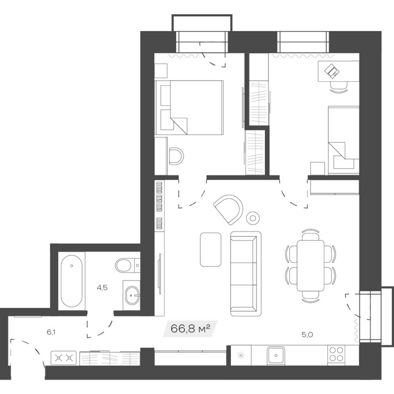 Планировка своб. план. 66.81 м² в ЖК «Freedom Village»