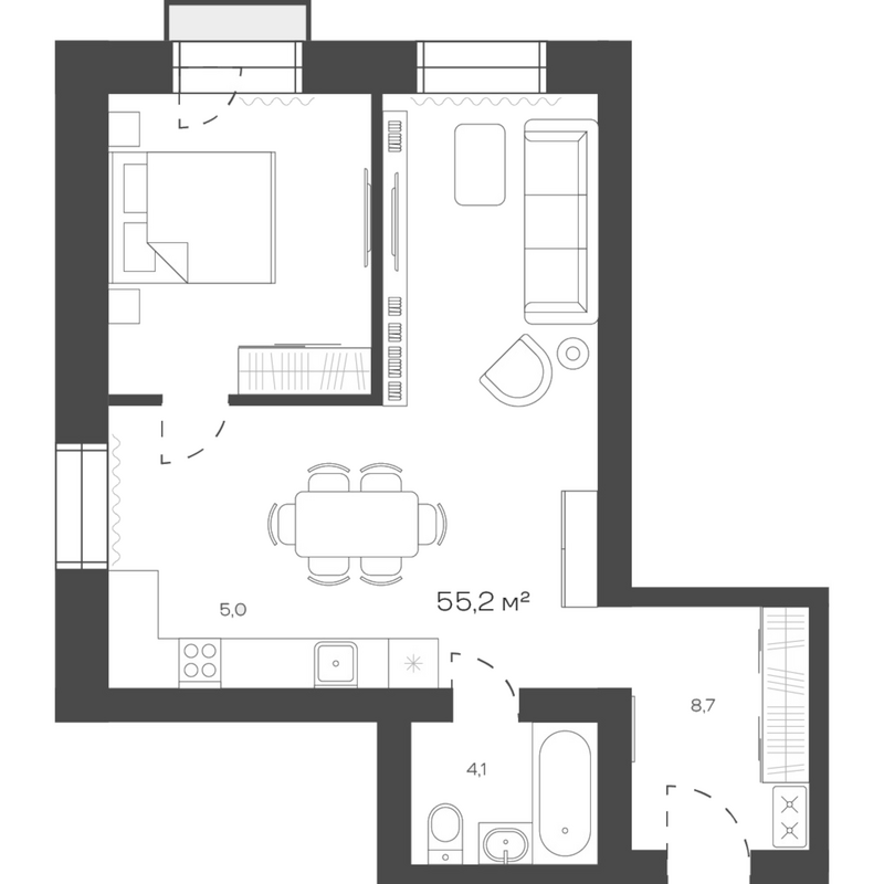 Планировка своб. план. 55.19 м² в ЖК «Freedom Village»
