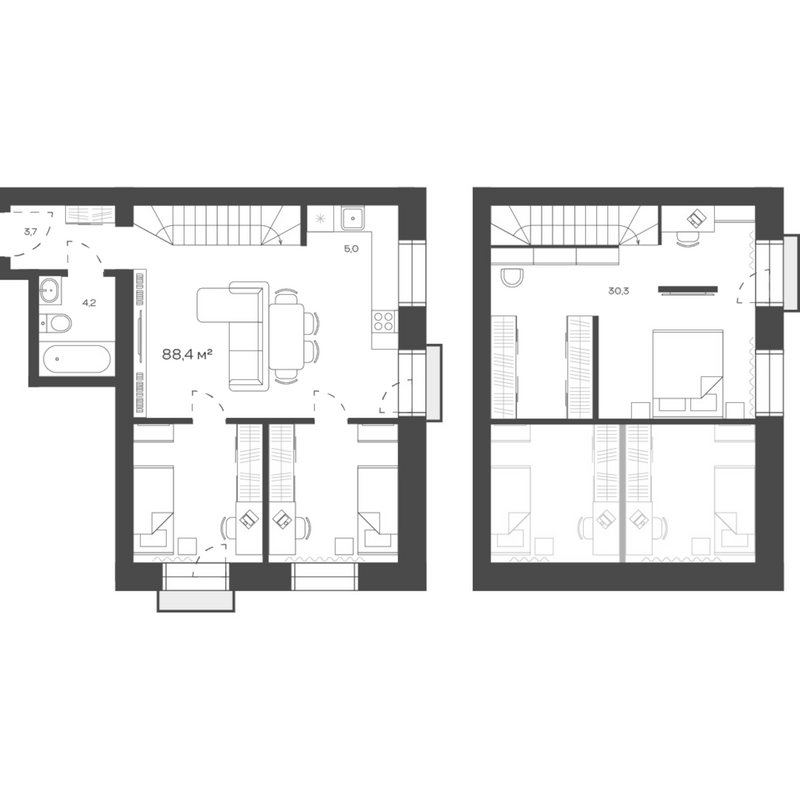 Планировка своб. план. 88.38 м² в ЖК «Freedom Village»