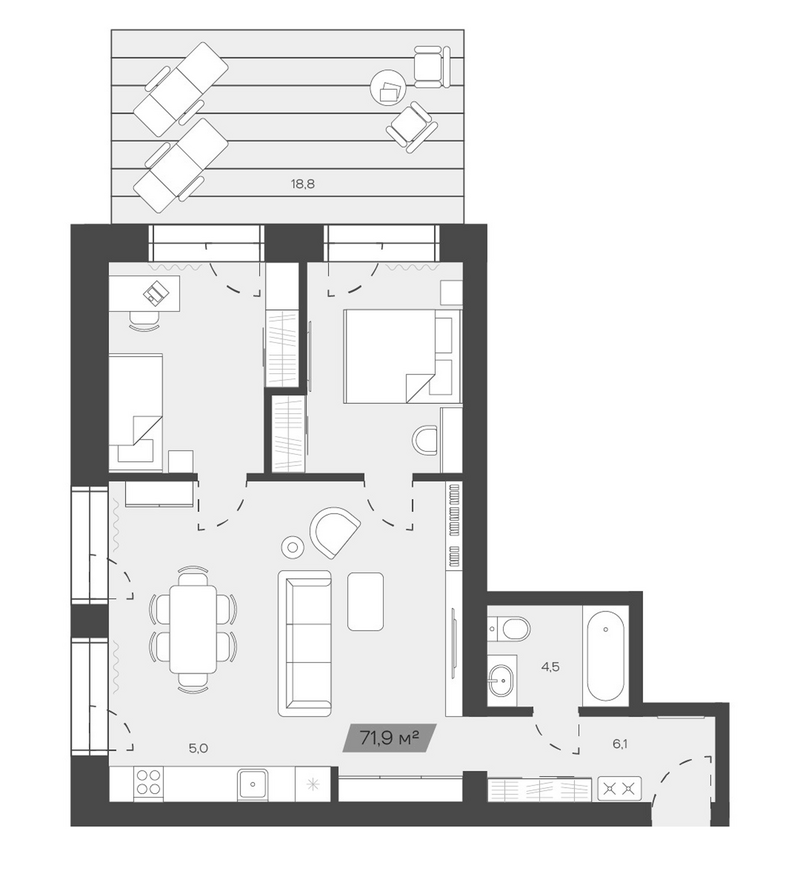 Планировка своб. план. 71.87 м² в ЖК «Freedom Village»