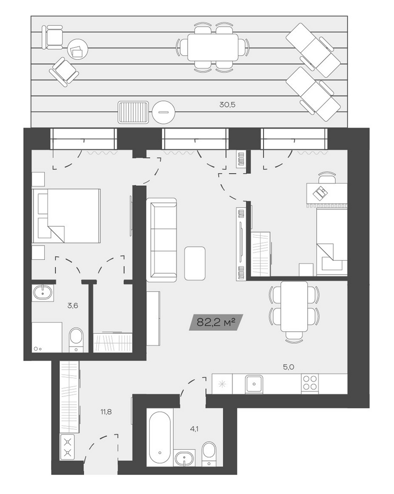 Планировка своб. план. 82.24 м² в ЖК «Freedom Village»