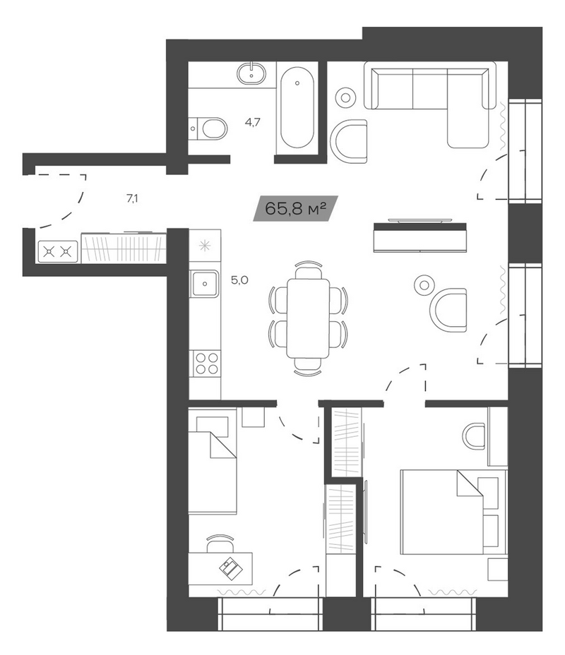 Планировка своб. план. 65.83 м² в ЖК «Freedom Village»