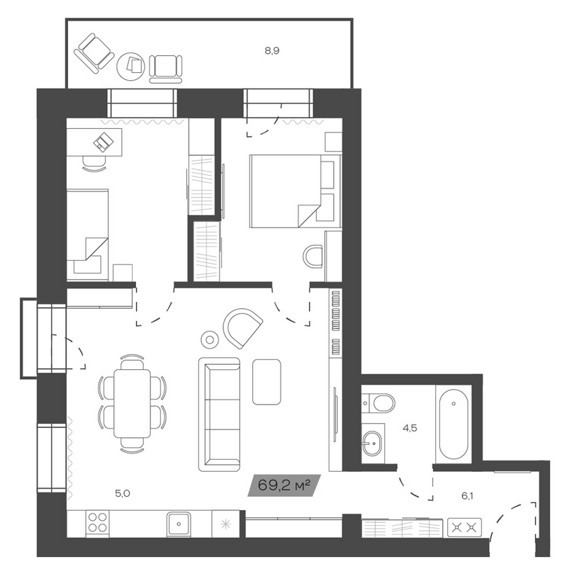 Планировка своб. план. 69.22 м² в ЖК «Freedom Village»