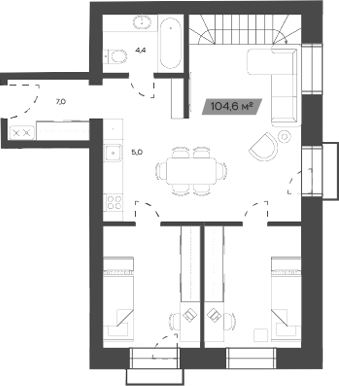 Планировка своб. план. 104.62 м² в ЖК «Freedom Village»