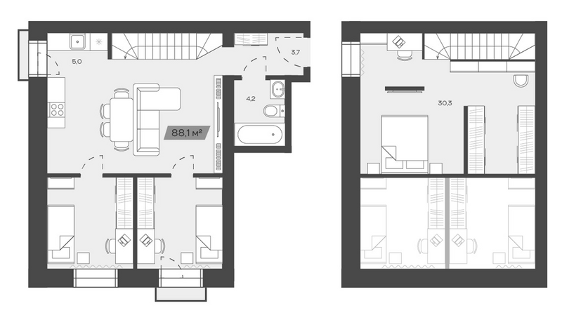 Планировка своб. план. 88.11 м² в ЖК «Freedom Village»