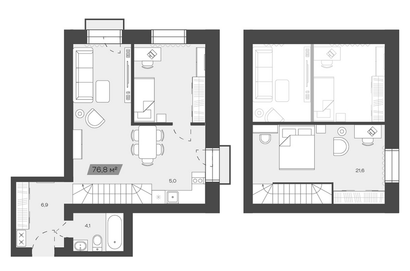 Планировка своб. план. 76.80 м² в ЖК «Freedom Village»